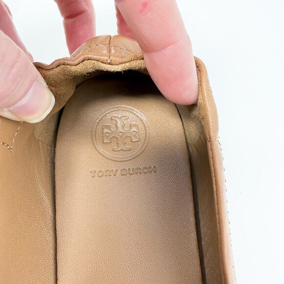 NWOB Tory Burch Tan Leather Minnie Travel Ballet Flats Size 8.5 T Logo Detail - Picture 9 of 10
